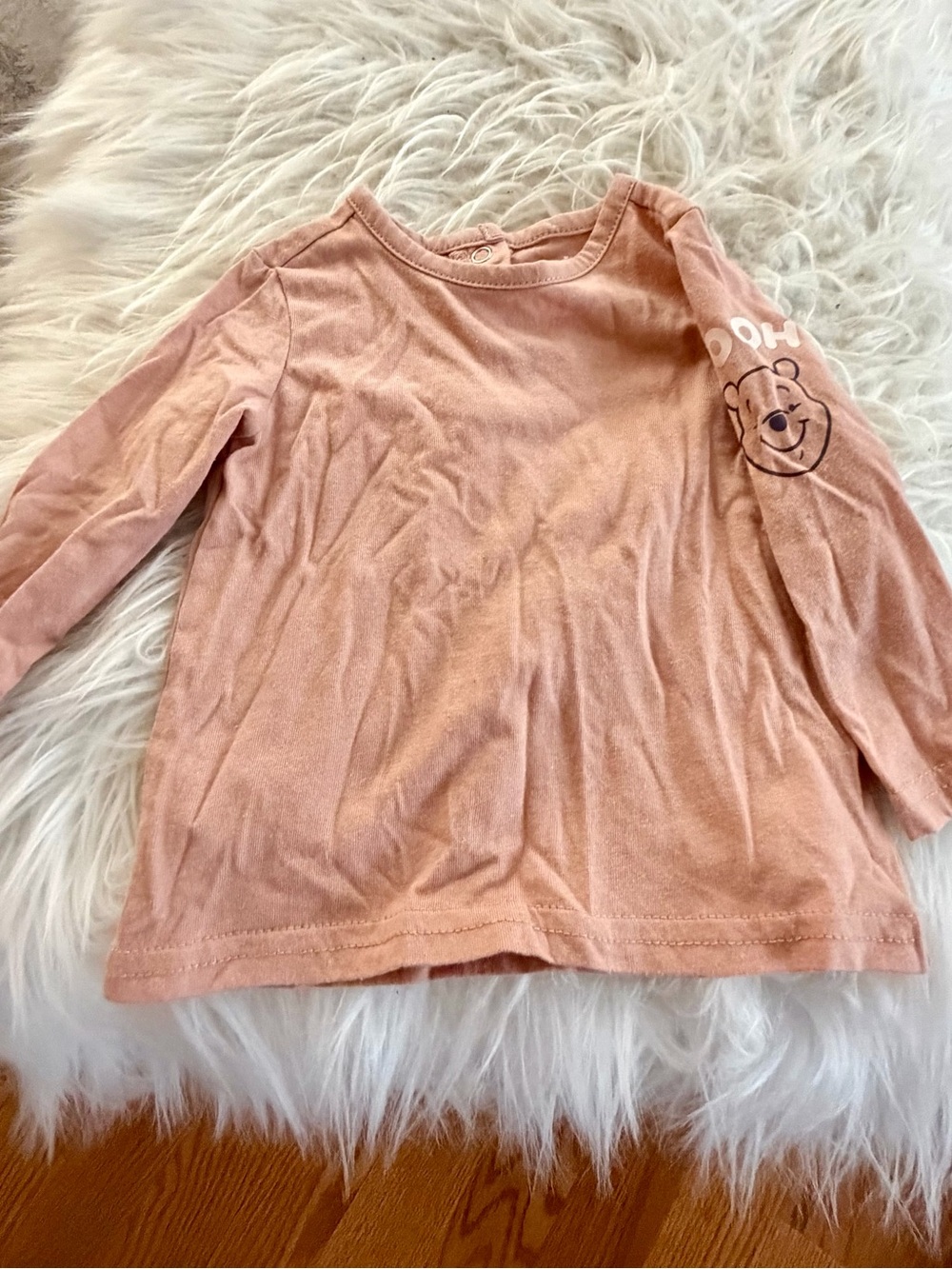 Disney Girls' Long Sleeve Peach Pink Top with Winnie the Pooh Sleeve Graphic